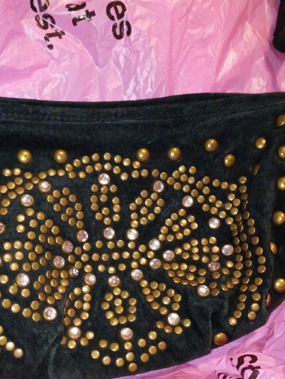 Wilsons Leather Black Shoulder Bag with Gold Stud and Rhinestone Detail - Picture 4 of 7